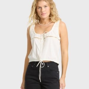 Minimalist Linen-Blend Tie Front Tank Top