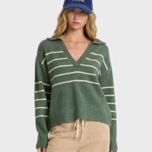 Relaxed Ribbed V-Neck Knit Pullover