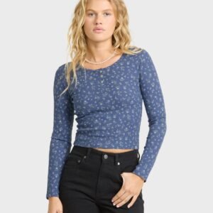 Waffle Knit Long Sleeve Thermal Top